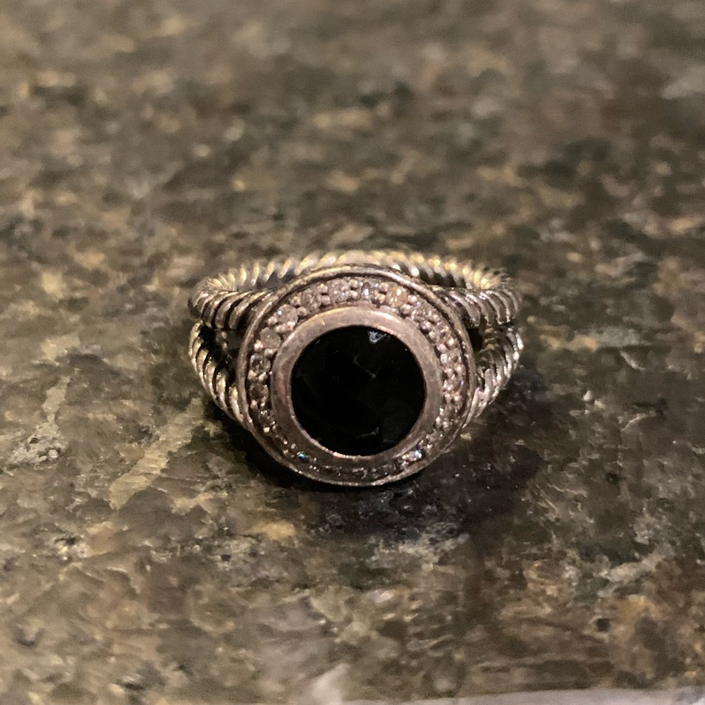 David Yurman Sterling Silver 7mm Black Onyx
Diamond Halo Cable Ring